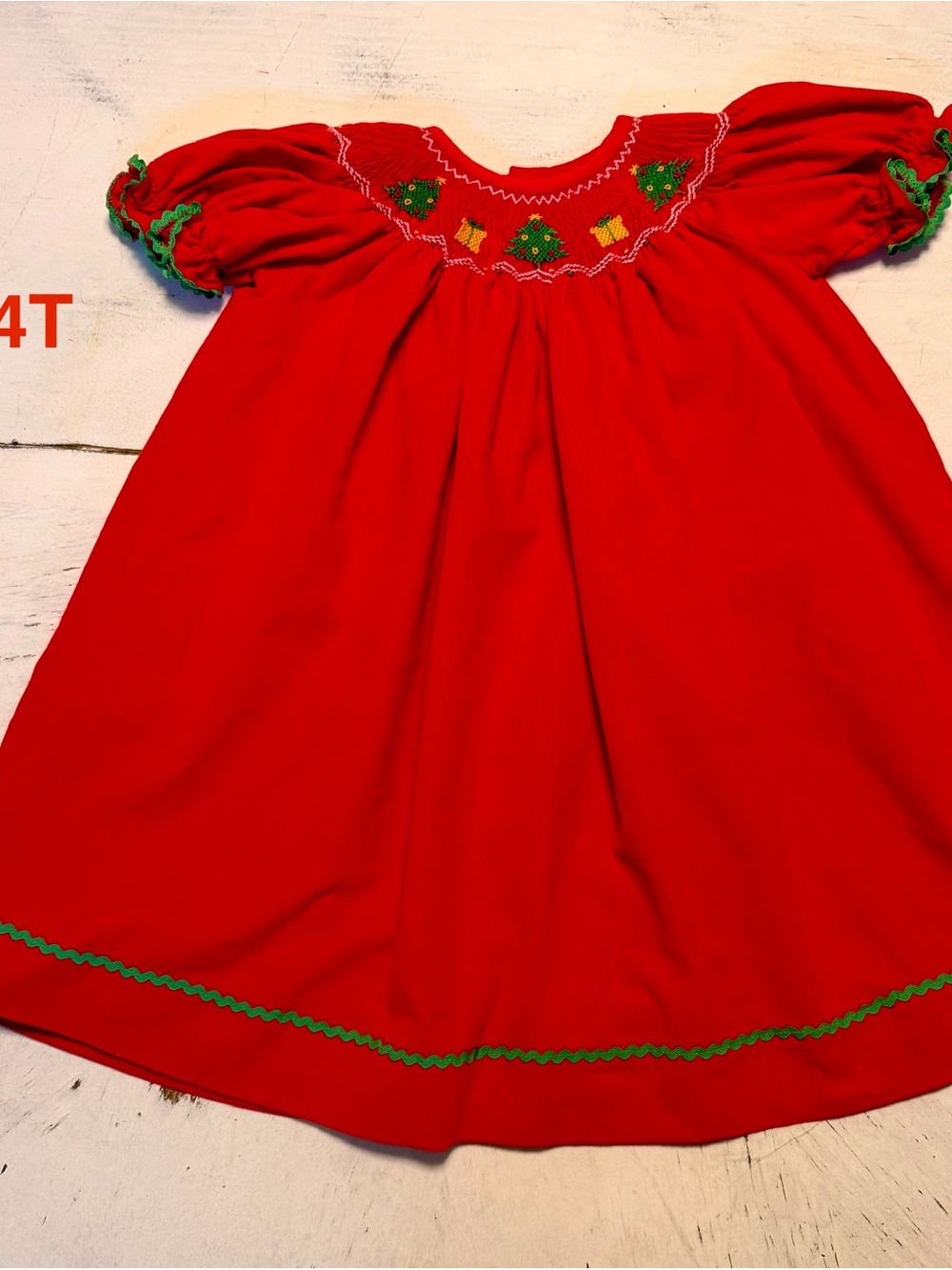 Girls Red Holiday Smocked Party Dress